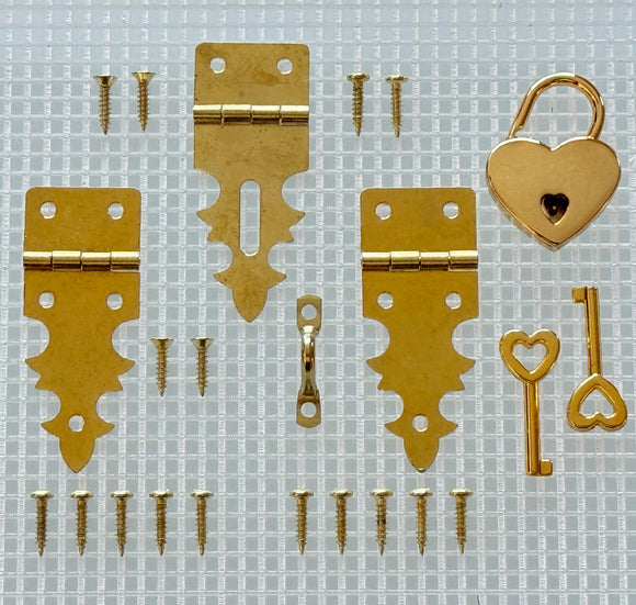 Y441 Kit - Decorative Brass Hardware Box Kit w/Heart Lock
