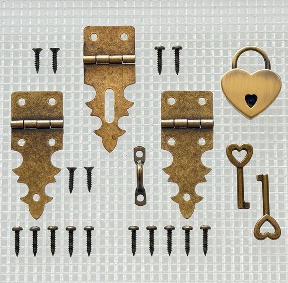 Y444 Kit - Decorative Antique Br. Hardware Box Kit w/Heart Lock