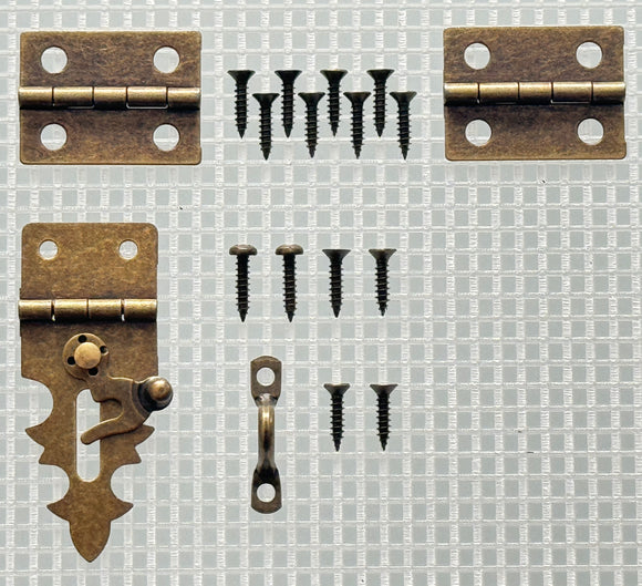 Y304 Kit - 3/4'' Width X 1 7/8'' Height Hasp w/Swing, Hinges, Antique Br. Finish, screws