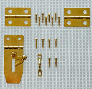 Y311 Kit - 3/4'' Width X 1 7/8'' Height Hasp w/Swing, Hinges, Brass Finish, screws