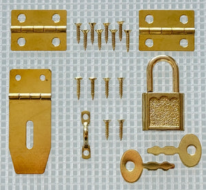 Y231 Kit - 3/4'' Width X 1 7/8'' Height Hasp, Hinges, Lock, Brass Finish, screws