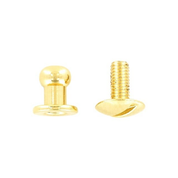 L711 - 3/16'' (7mm) Small Brass Button Stud with Screw - Solid Brass