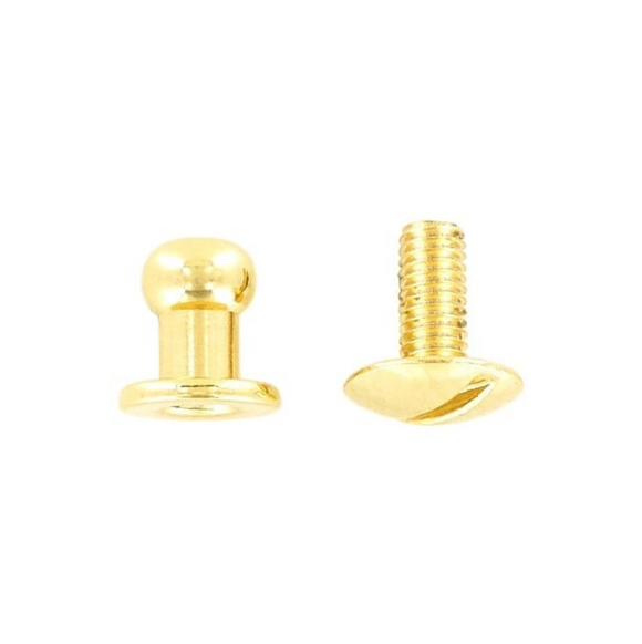 L711 - 1/4'' (7mm) Small Brass Button Stud with Screw - Solid Brass