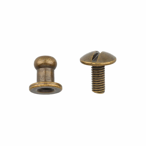 L714 - 1/4'' (7mm) Small Antique Button Stud with Screw - Solid Brass